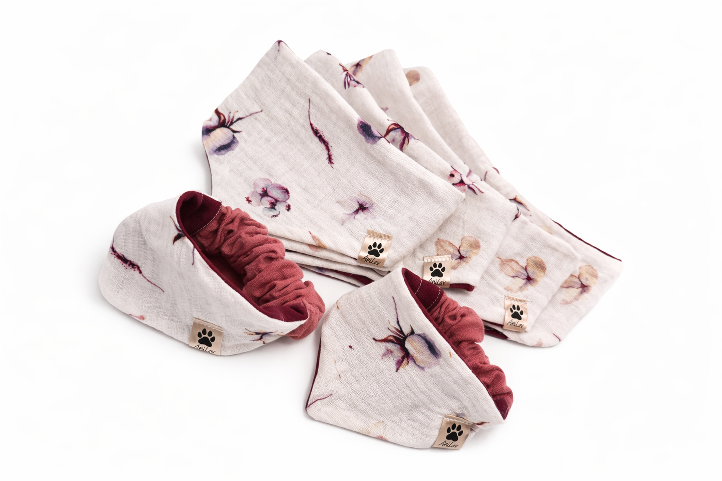 Scrunchie-Bandana - Trockenblumen + Lila/Brombeer - Musselin - Halstuch
