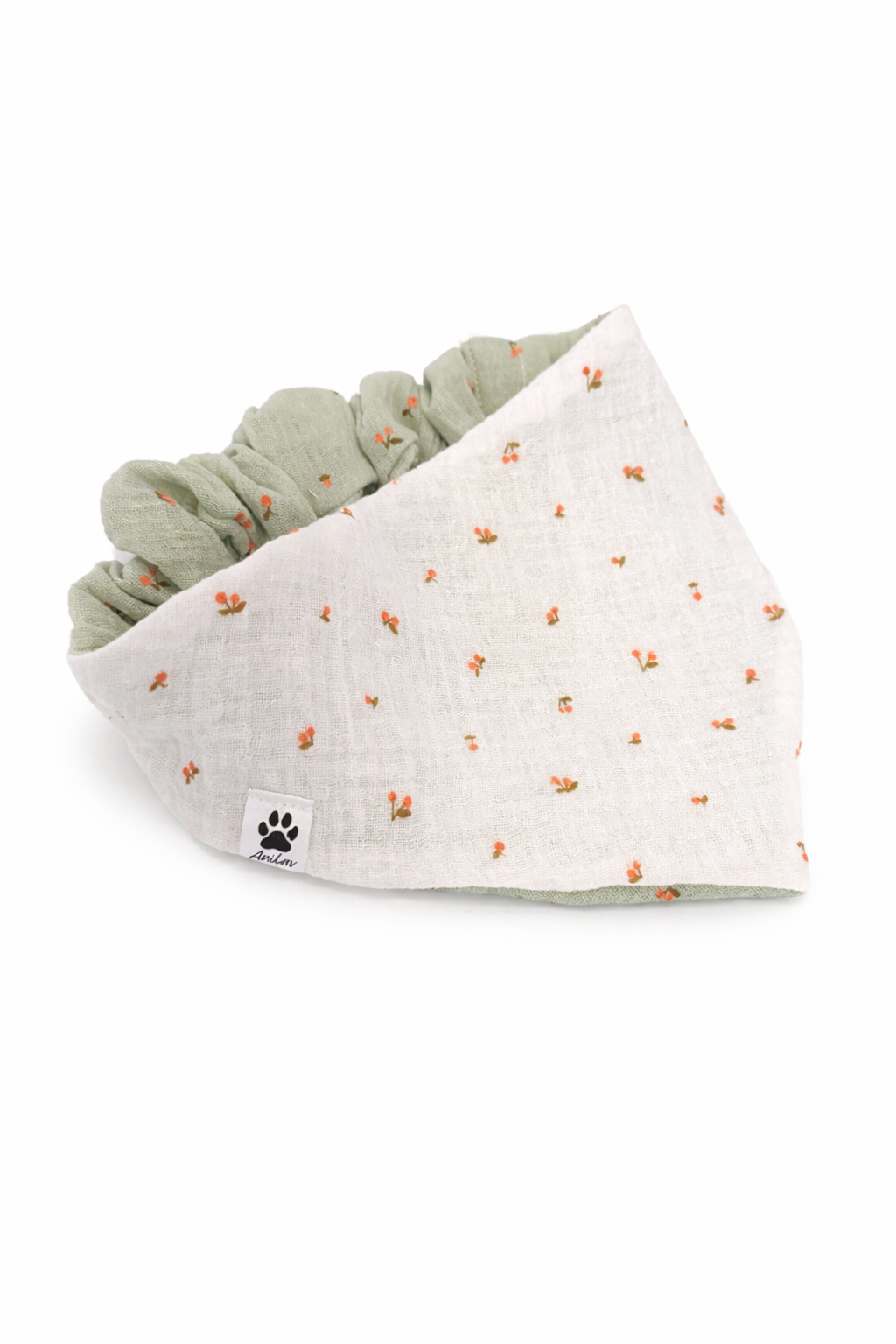 Scrunchie-Bandana - Kirschen weiß + mint - Musselin - Halstuch