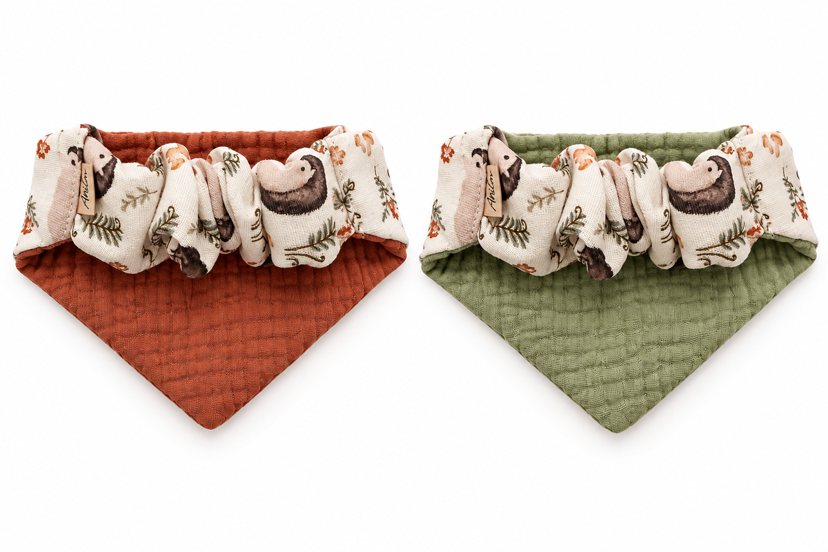 Scrunchie-Bandana - Igel Herbst - Musselin - Halstuch