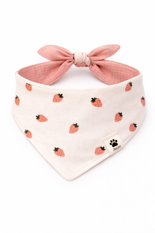 Wende-Bandana zum Binden - Erdbeeren+Rosa + Musselin