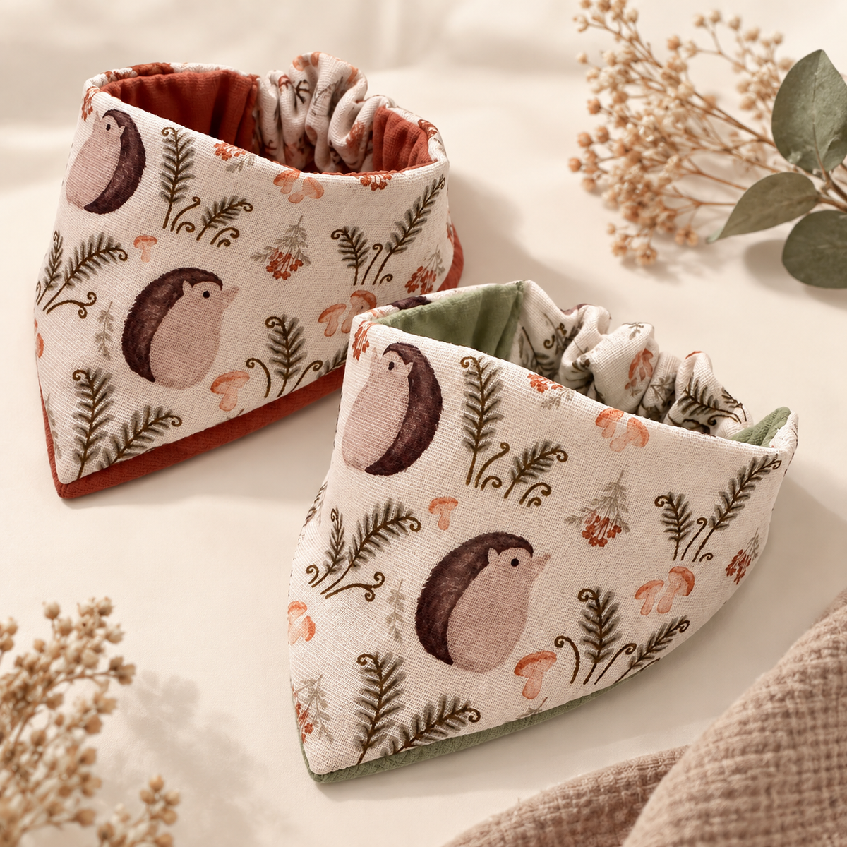 Scrunchie-Bandana - Igel Herbst - Musselin - Halstuch