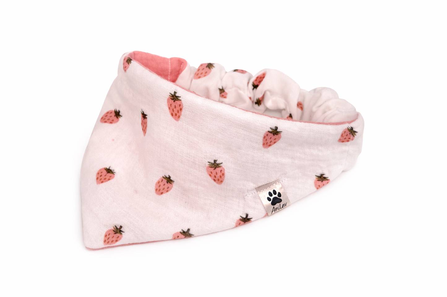 Scrunchie-Bandana - Erdbeeren + Rosa - Musselin - Halstuch