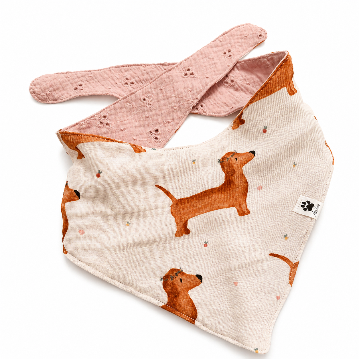 Wende-Bandana zum Binden - Dackel + Rosa (stick) + Musselin