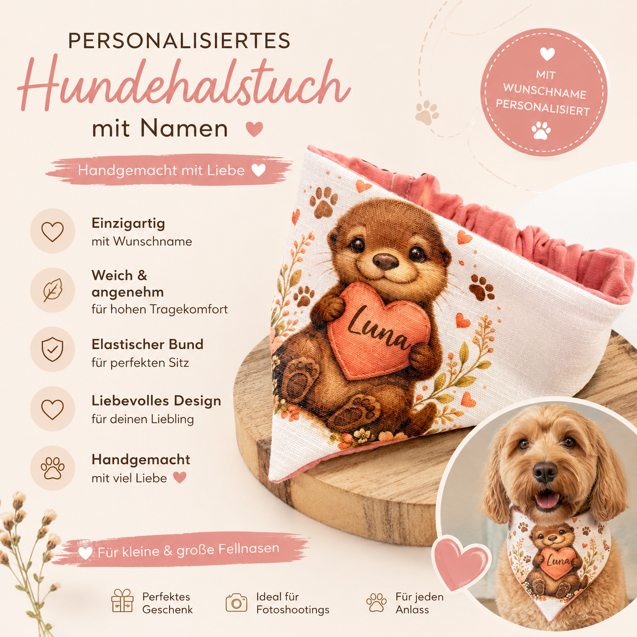Scrunchie-Bandana - Otter - Musselin - Halstuch - personalisierbar