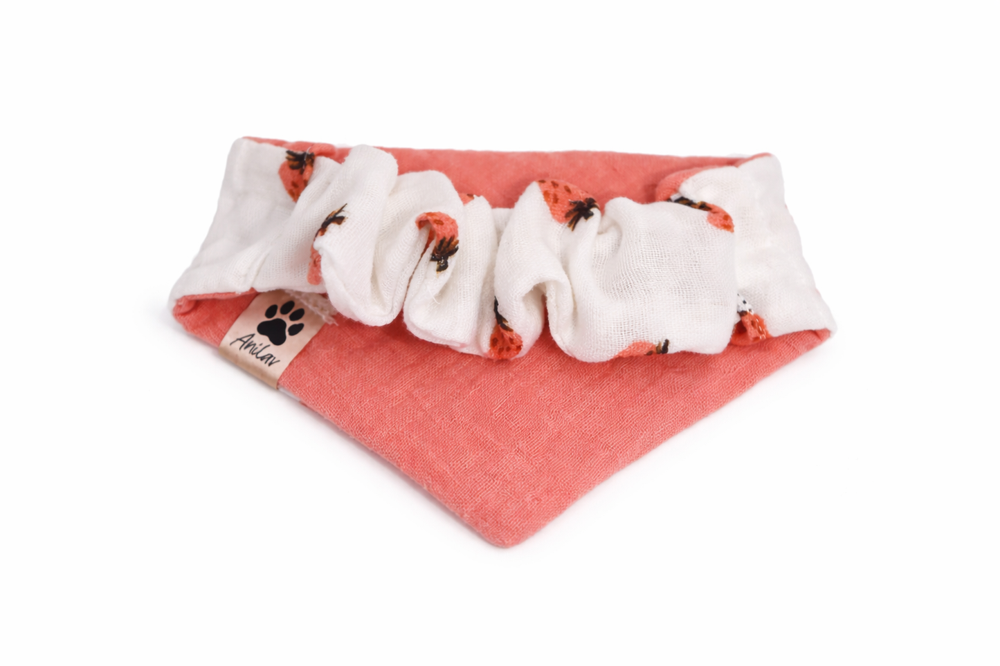 Scrunchie-Bandana - Erdbeeren + Rosa - Musselin - Halstuch