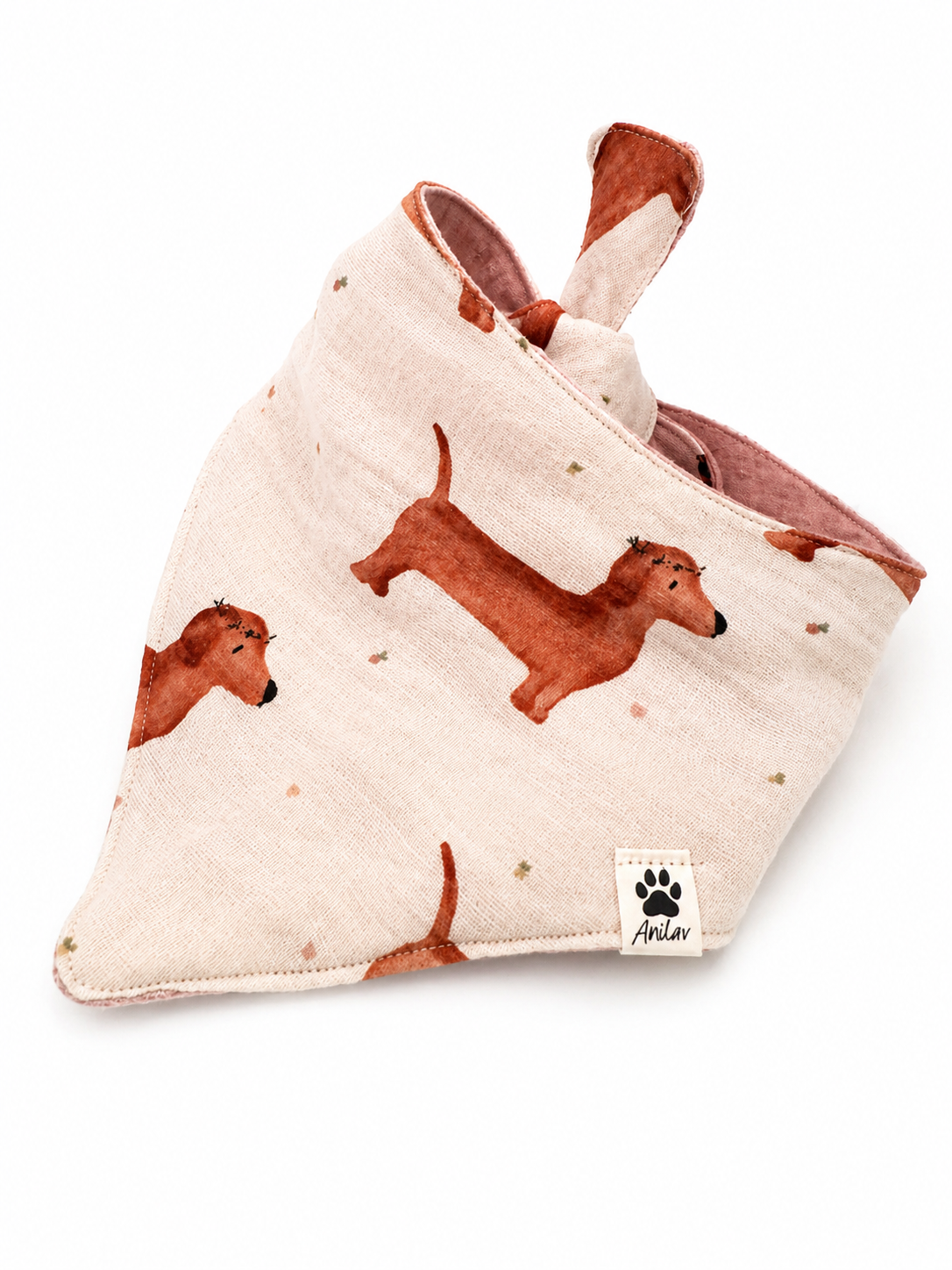 Wende-Bandana zum Binden - Dackel + Rosa (stick) + Musselin