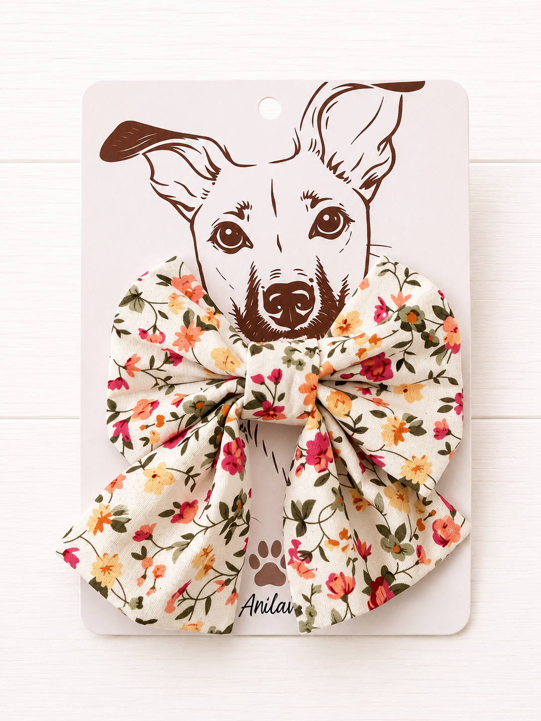 Hund Fliege Matrosenfliege Halsband - Leinenoptik Blumen Ranken orange/ rot
