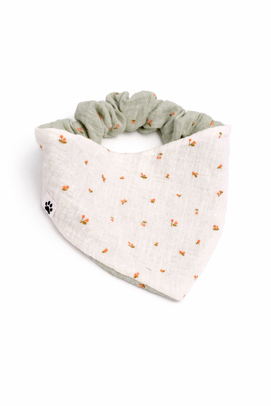 Scrunchie-Bandana - Kirschen weiß + mint - Musselin - Halstuch