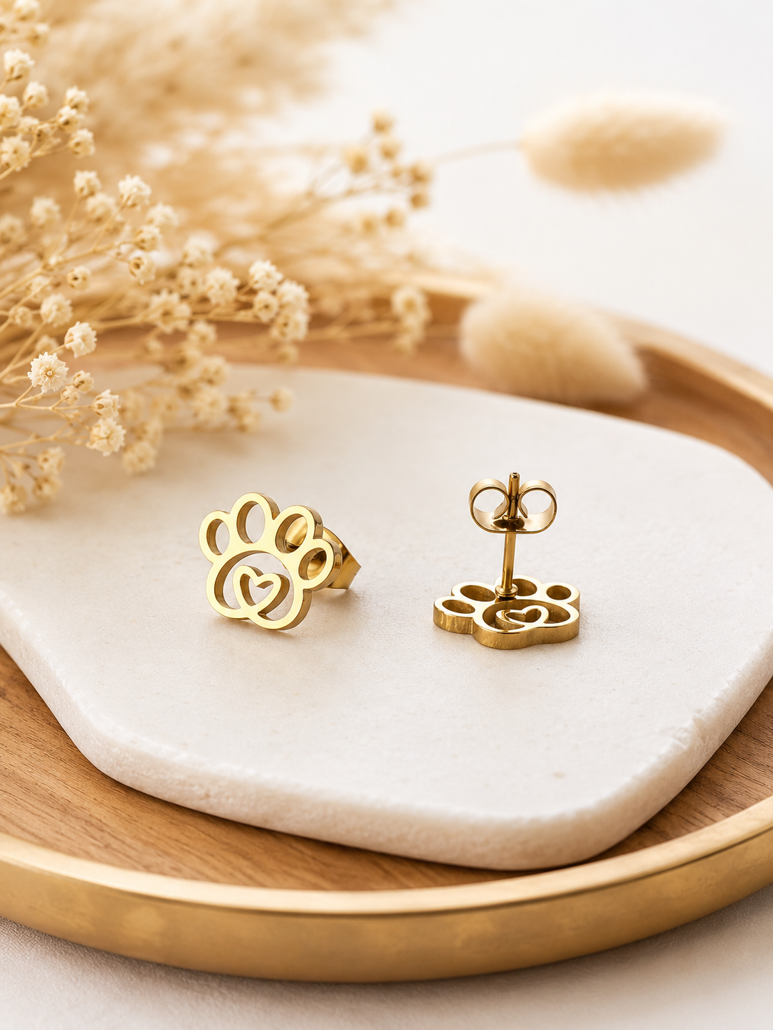 Tierliebe Ohrringe - Pfote mit Herz (Gold/Silber/Schwarz)