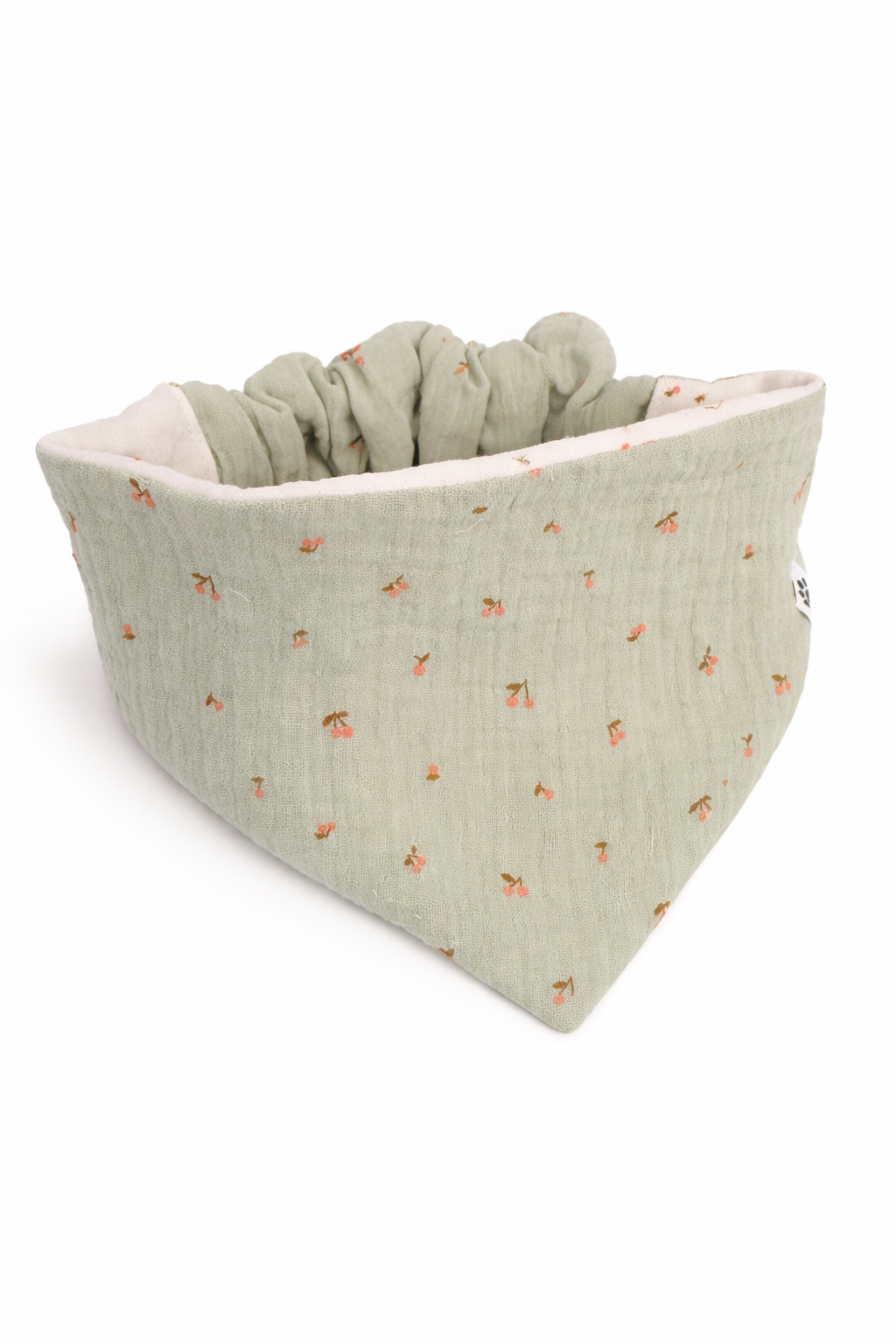 Scrunchie-Bandana - Kirschen weiß + mint - Musselin - Halstuch