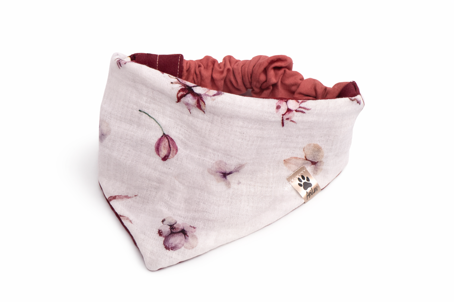 Scrunchie-Bandana - Trockenblumen + Lila/Brombeer - Musselin - Halstuch