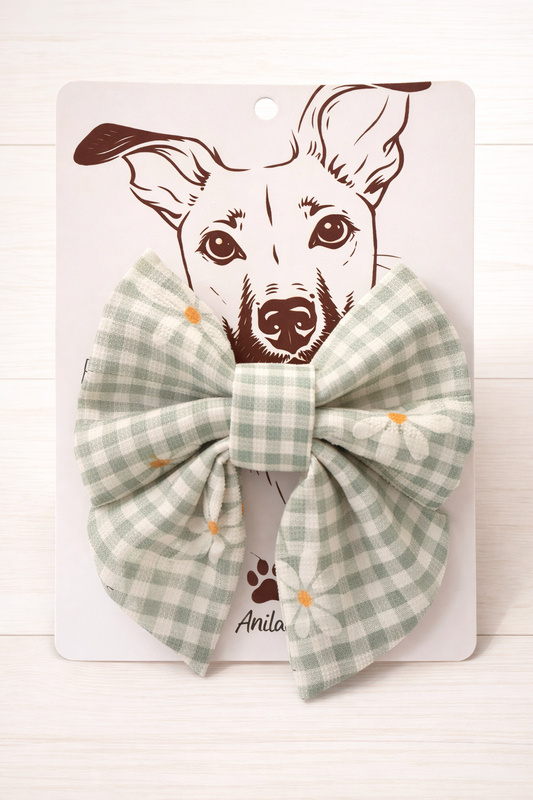 Hund Fliege Matrosenfliege Halsband - Kariert mint Blumen