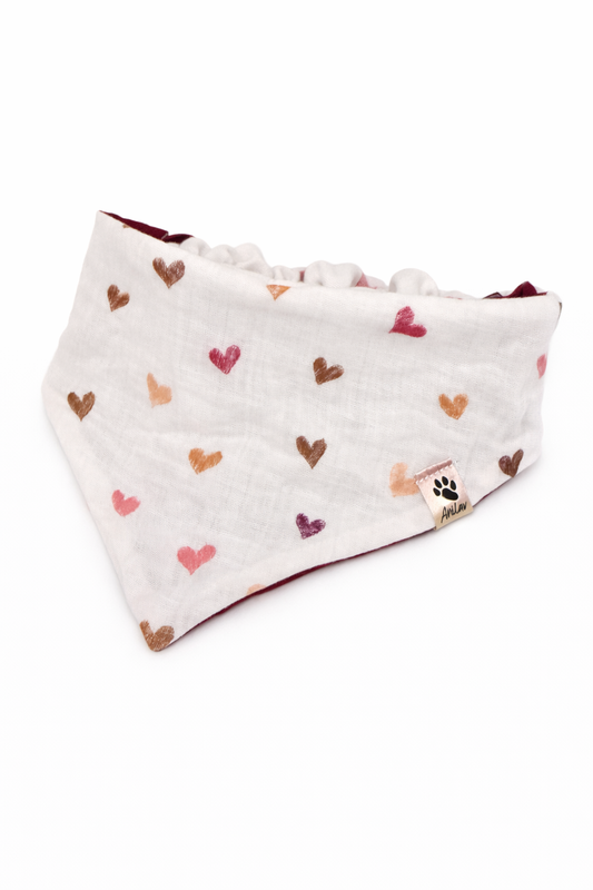 Scrunchie-Bandana - Herzen + Lila/Brombeeren - Musselin - Halstuch