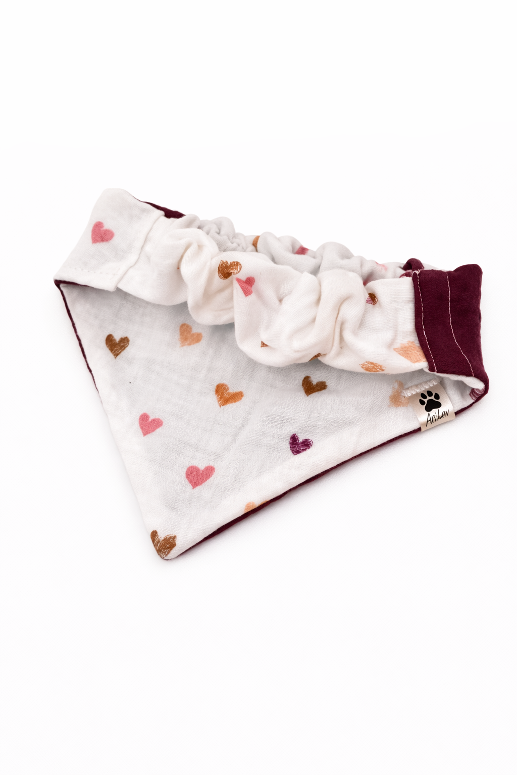 Scrunchie-Bandana - Herzen + Lila/Brombeeren - Musselin - Halstuch