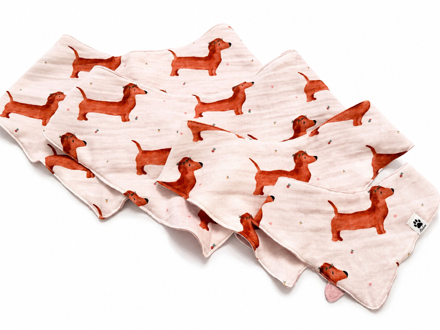 Wende-Bandana zum Binden - Dackel + Rosa (stick) + Musselin