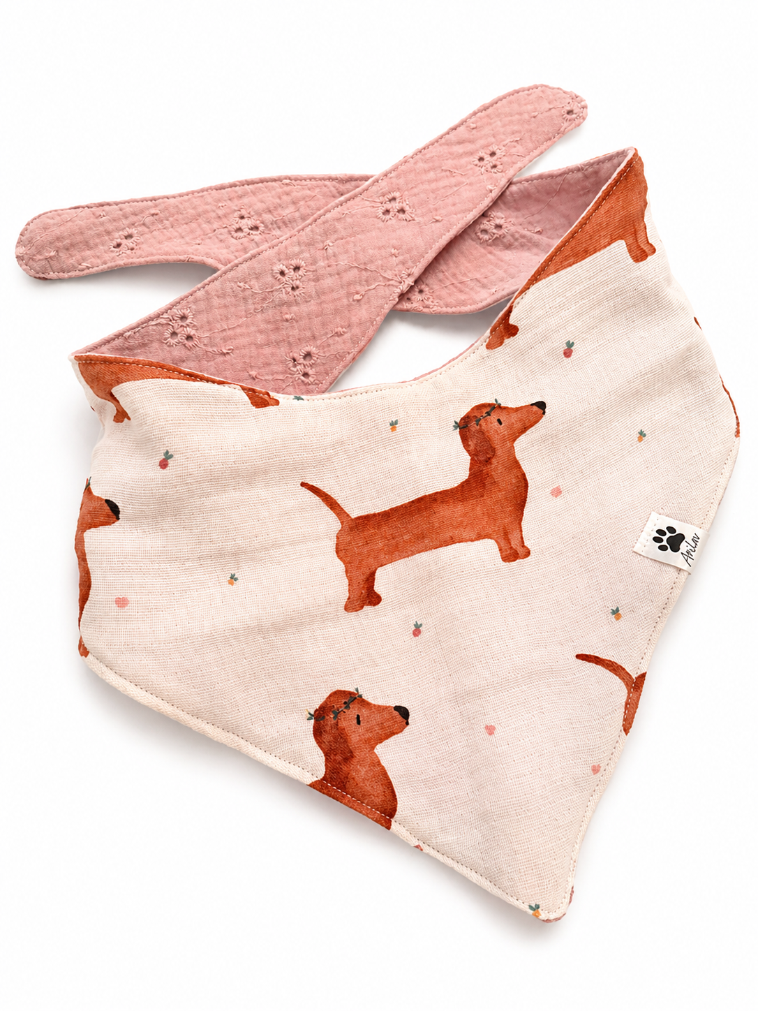 Wende-Bandana zum Binden - Dackel + Rosa (stick) + Musselin