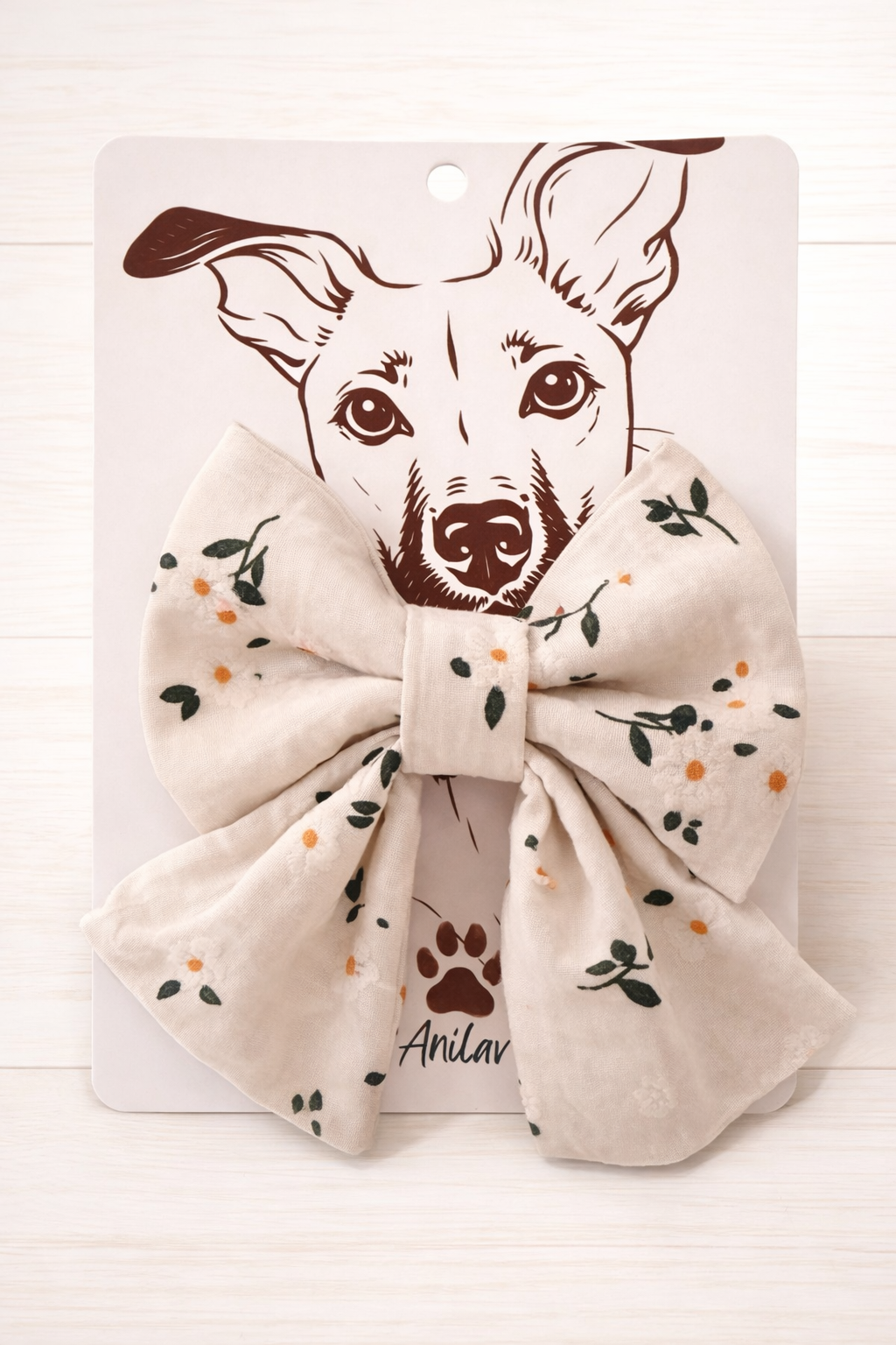 Hund Fliege Matrosenfliege Halsband - beige Blumen