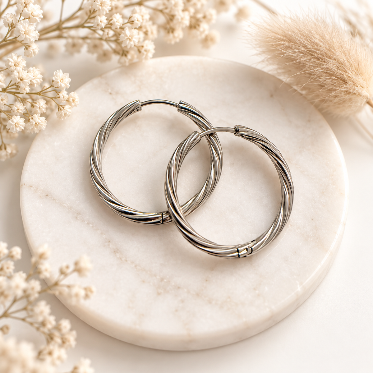 Charm-Träger - Creole gedreht - Edelstahl - silber
