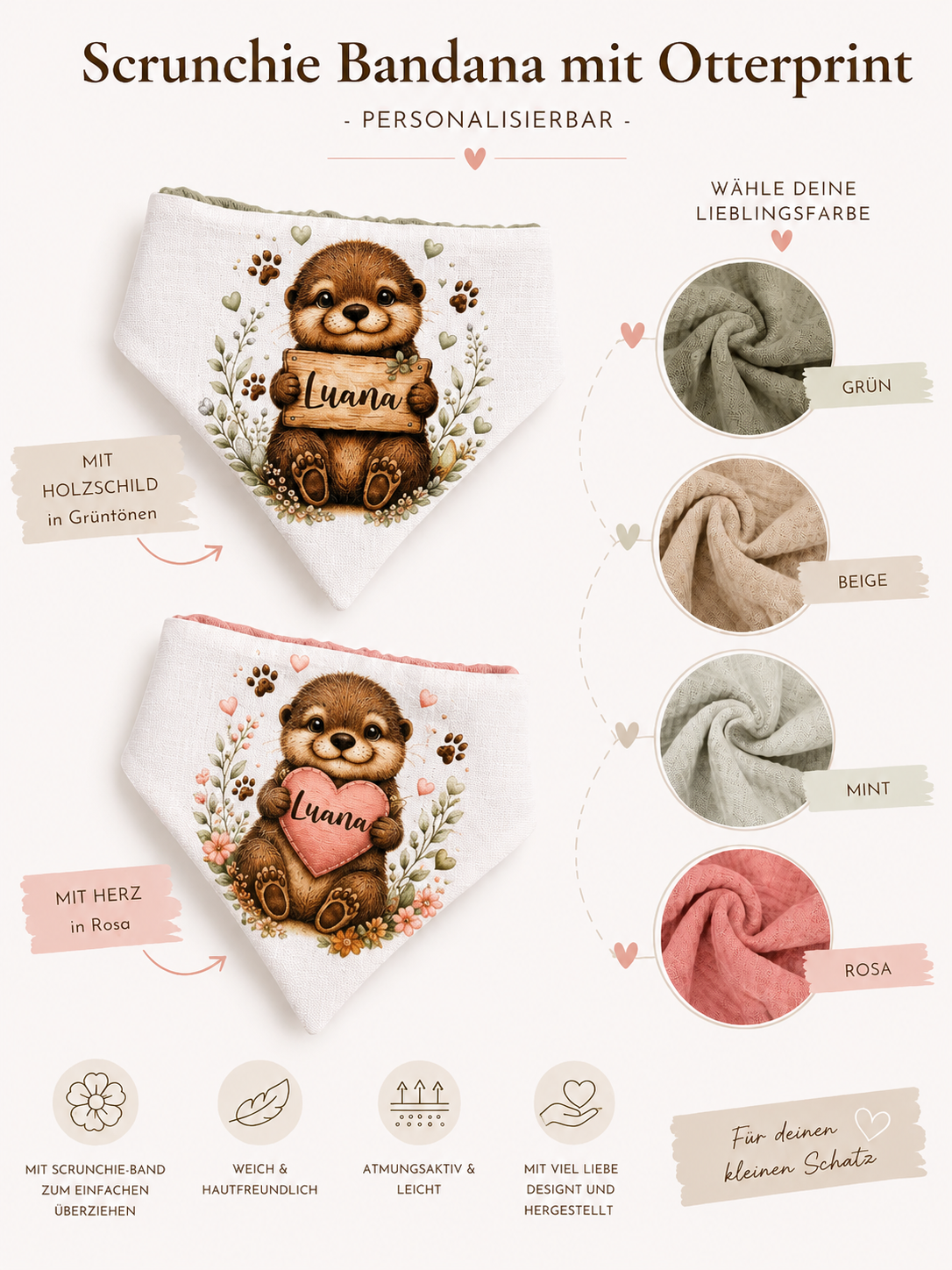 Scrunchie-Bandana - Otter - Musselin - Halstuch - personalisierbar