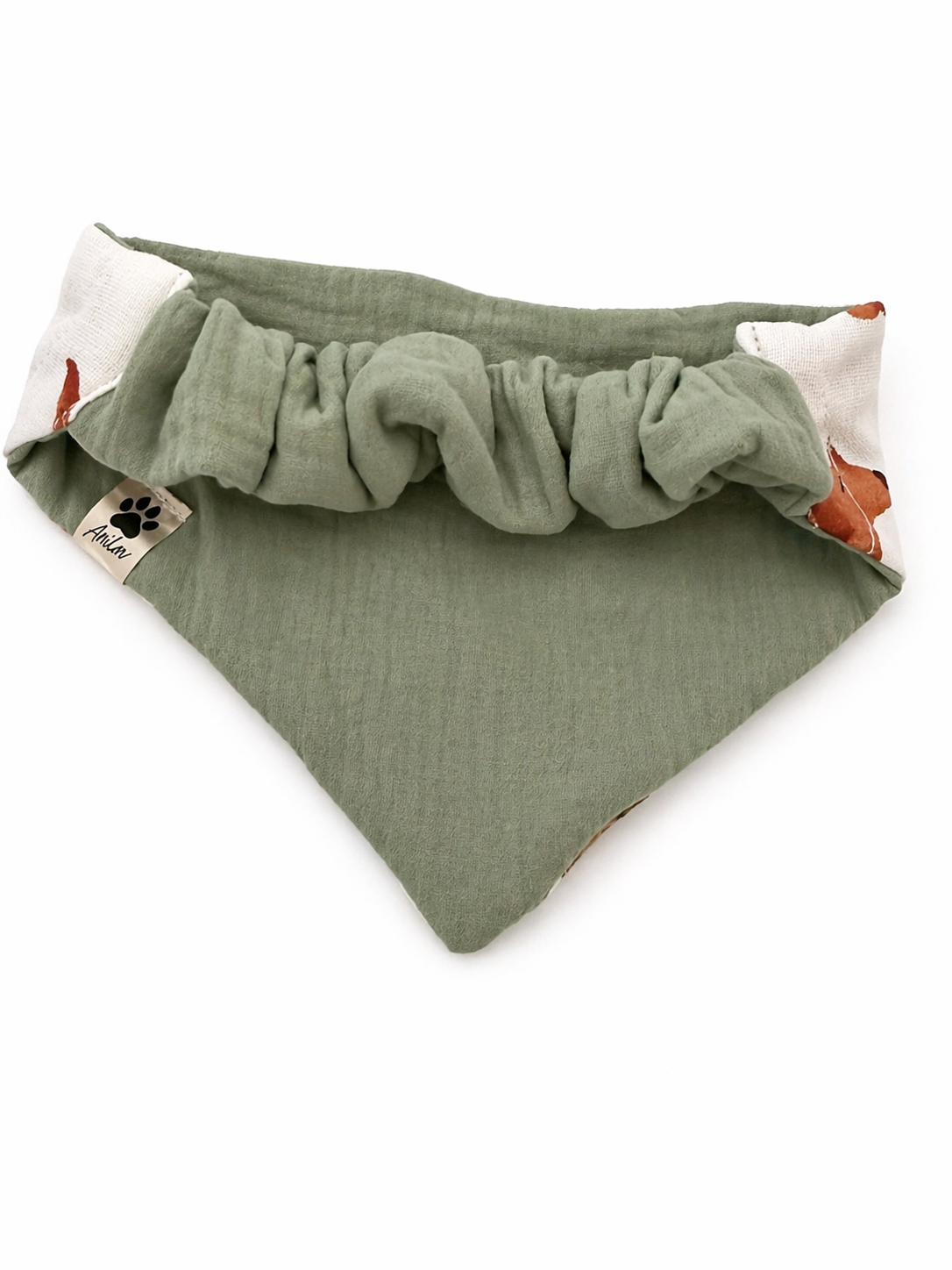 Scrunchie-Bandana - Dackel + Olivgrün - Musselin - Halstuch