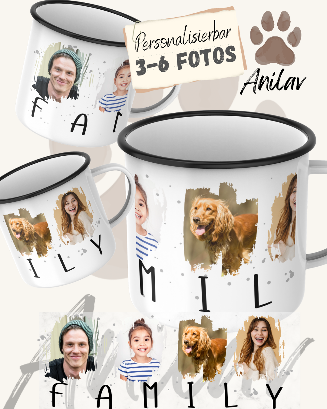 Emaille-Tasse "Familie"