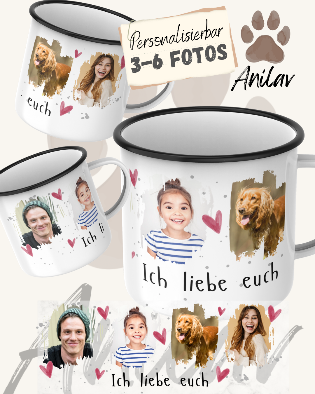 Emaille-Tasse "Ich liebe euch"