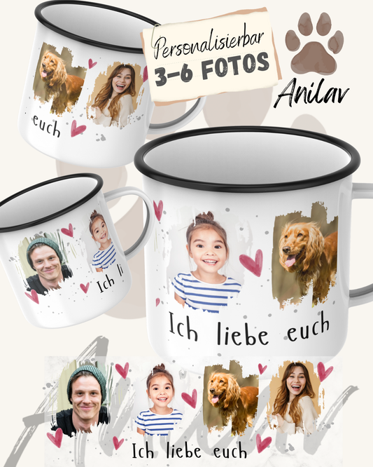 Emaille-Tasse "Ich liebe euch"