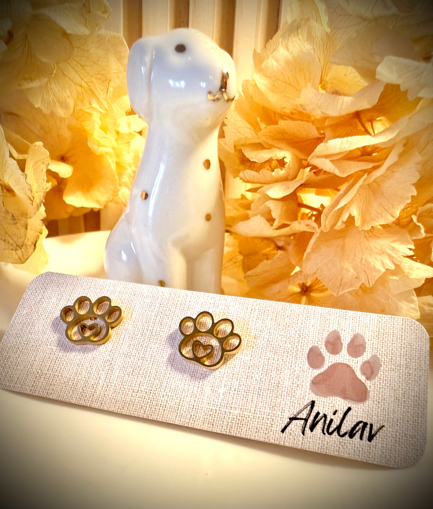 Tierliebe Ohrringe - Pfote mit Herz (Gold/Silber/Schwarz)