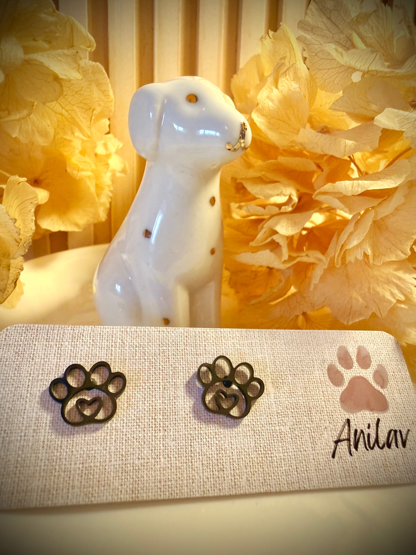 Tierliebe Ohrringe - Pfote mit Herz (Gold/Silber/Schwarz)