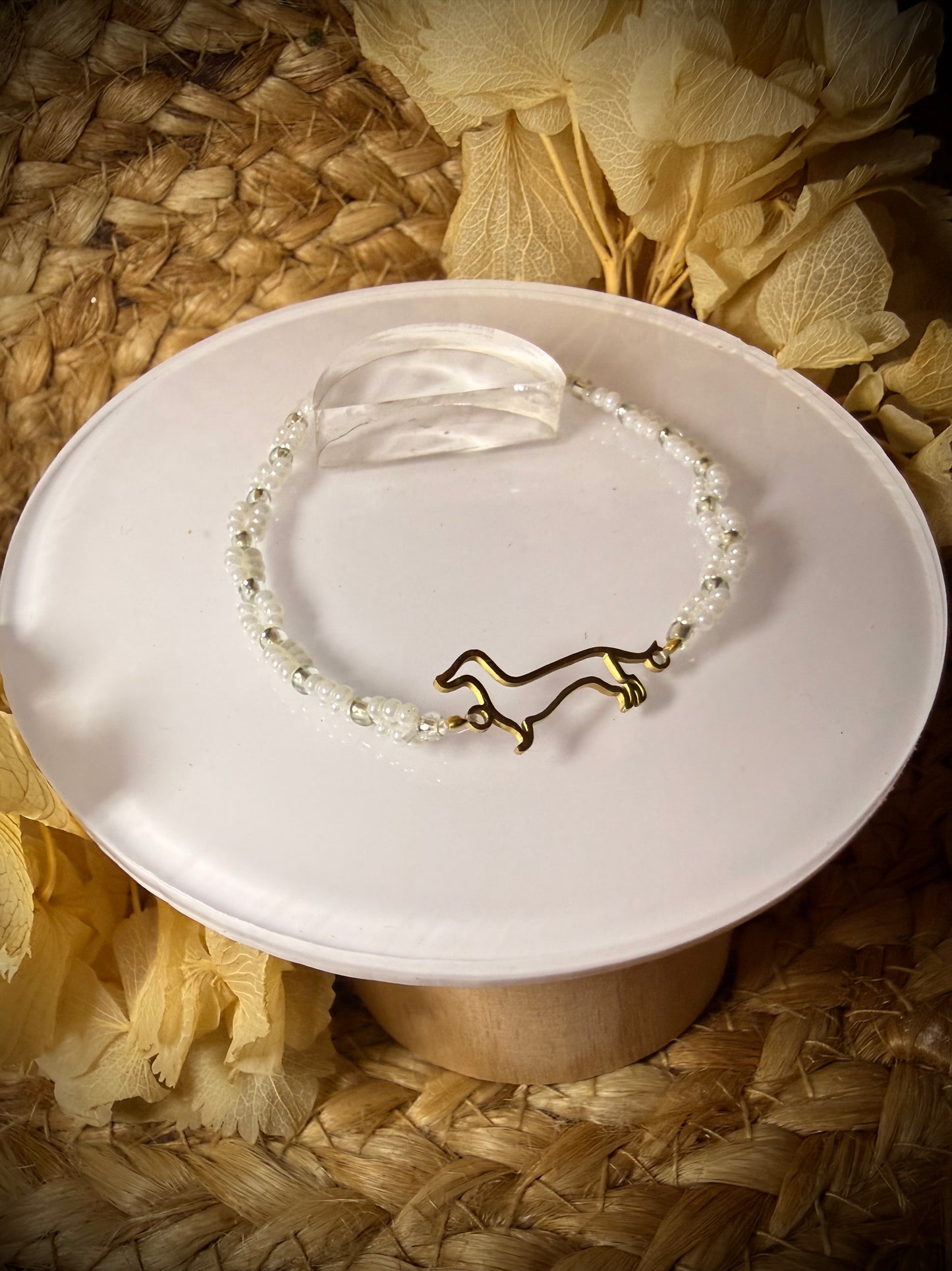 Armband Dackel - Perlen weiß