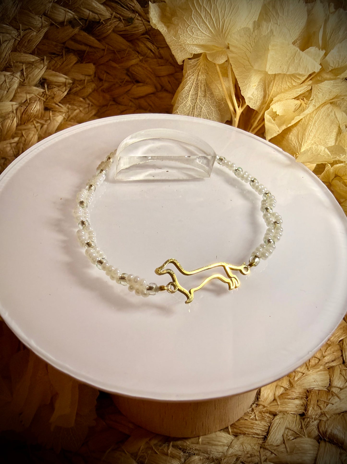 Armband Dackel - Perlen weiß