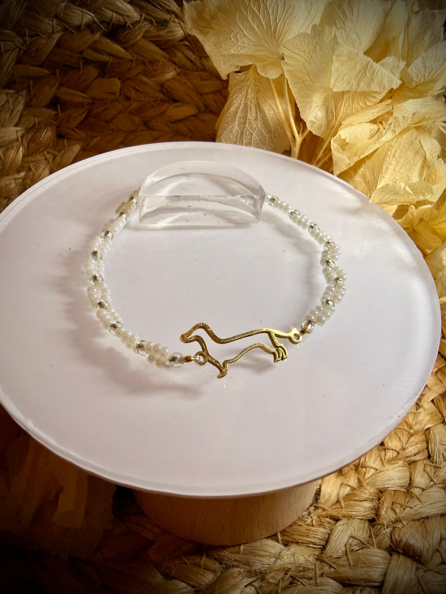Armband Dackel - Perlen weiß