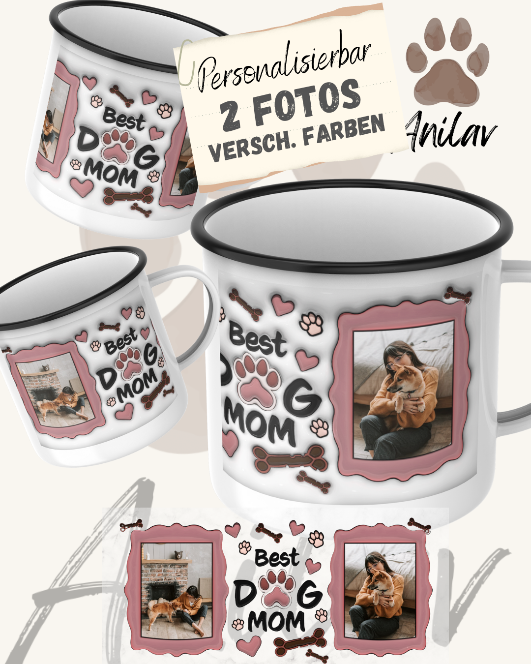 Emaille-Tasse "Dog Mom" Hundemama