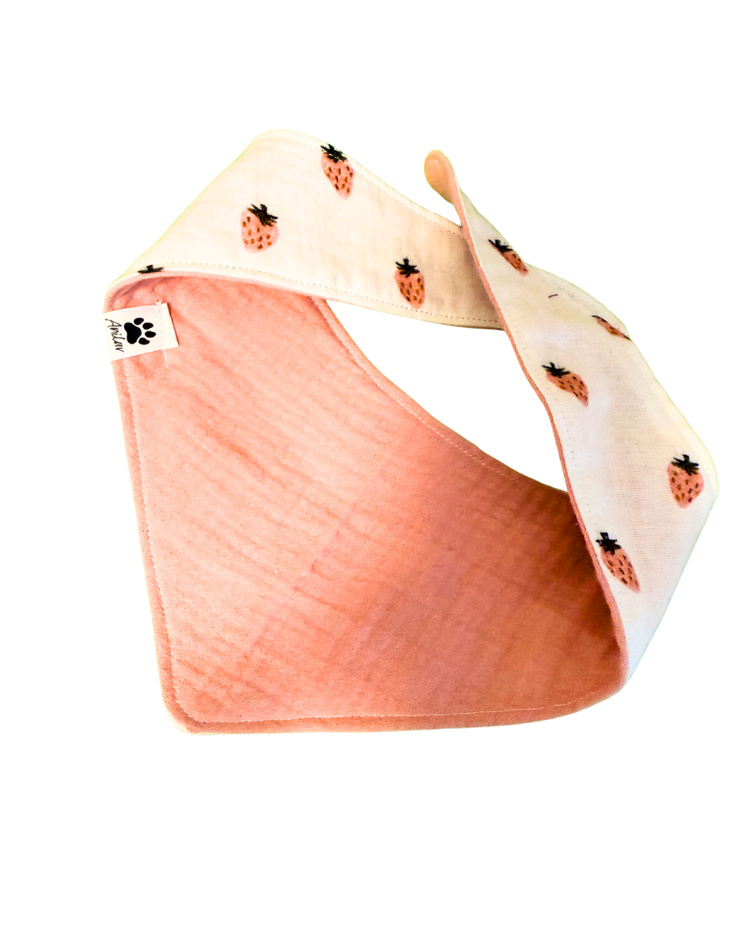 Wende-Bandana zum Binden - Erdbeeren+Rosa + Musselin
