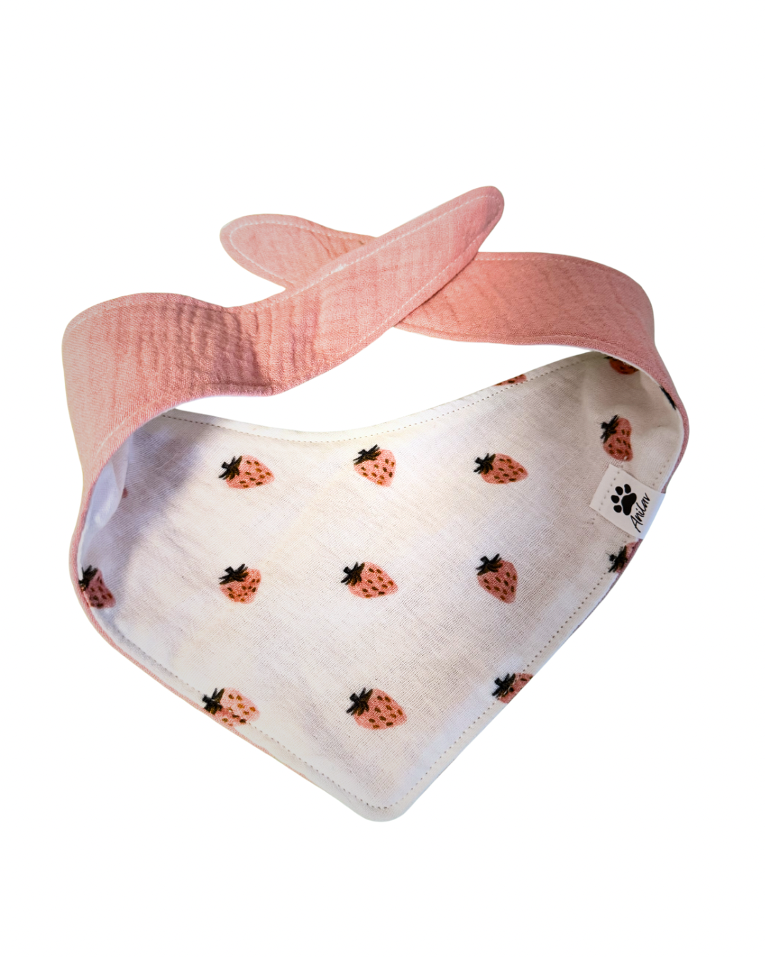 Wende-Bandana zum Binden - Erdbeeren+Rosa + Musselin